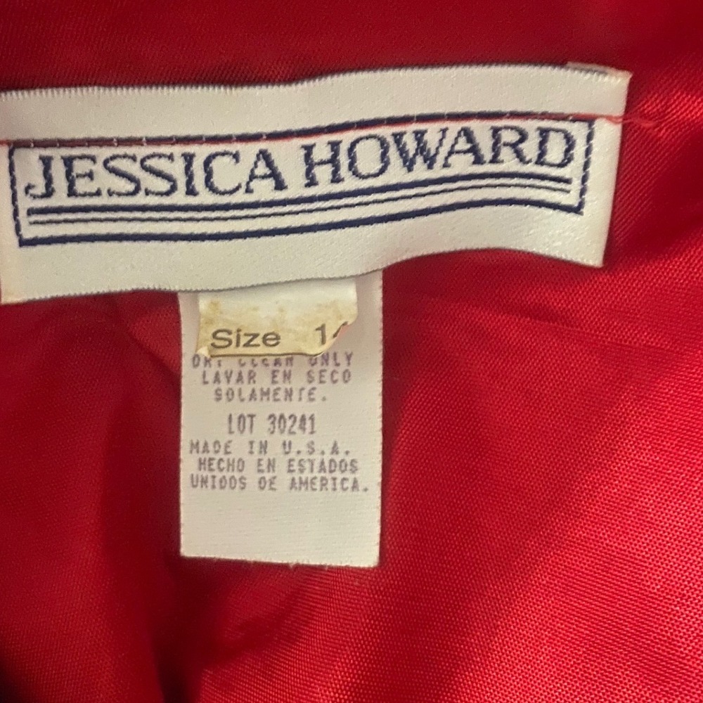 Jessica Howard Vintage Red Ribbed Blazer Jacket Black Faux Leather Trim Size 14 - Picture 2 of 3